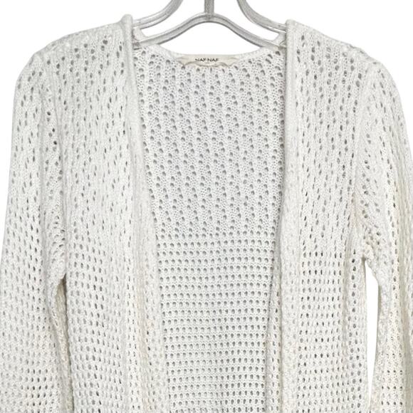 Naf Naf Paris Long Crochet Cardigan Cream Sweater Duster XS/S NWOT - Picture 5 of 6